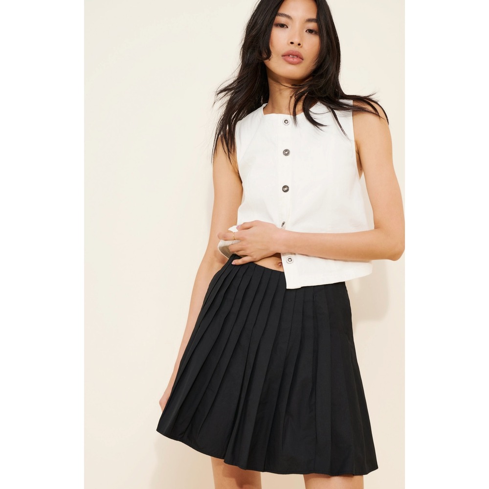 Alex‎ Mill women XL pleated poplin mini skirt black dark academia minimalist